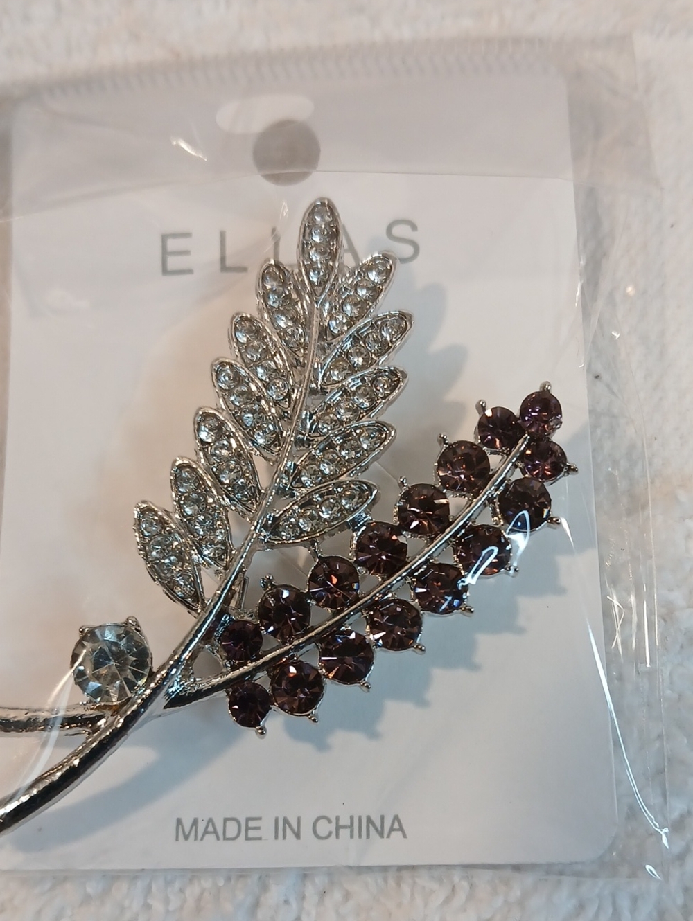ELLAS Silver-Tone Brooch with Clear and Deep Purple Stones